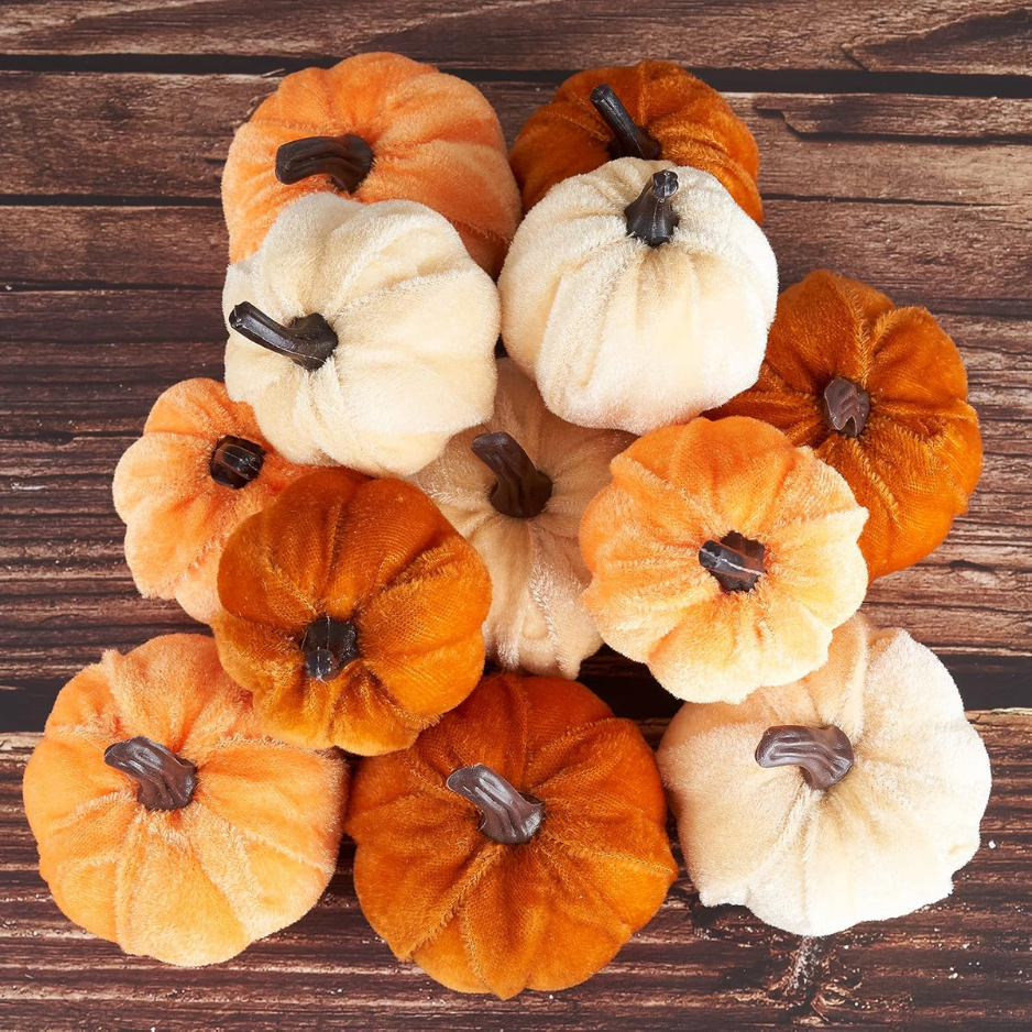 Pumpkin Decor 12pcs Artificial Velvet Fall Thanksgiving Decoration